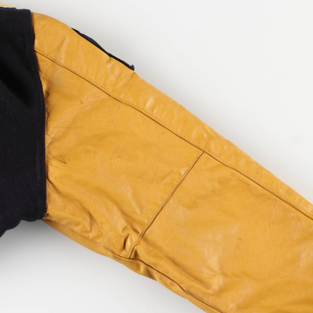 90s-00'S Holloway Varsity Jacket with Padded Leather Sleeves and Wool Buttons, Made in USA, Men's XL unclear black type Vintage Second Hand