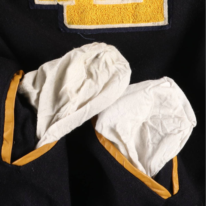 90s-00'S Holloway Varsity Jacket with Padded Leather Sleeves and Wool Buttons, Made in USA, Men's XL unclear black type Vintage Second Hand
