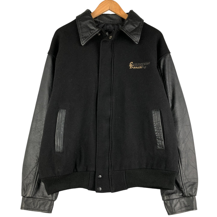 90'S Canada Sportswear Padded Collared Leather Sleeve Wool Varsity Jacket, Men's Size L wool black type Vintage Second Hand