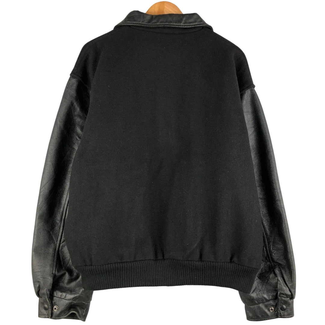 90'S Canada Sportswear Padded Collared Leather Sleeve Wool Varsity Jacket, Men's Size L wool black type Vintage Second Hand
