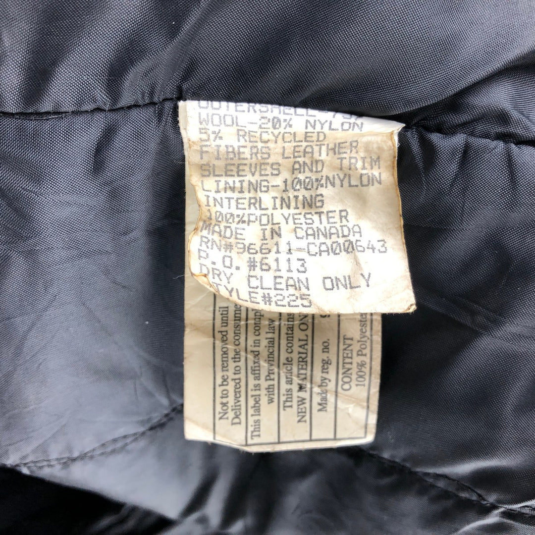 90'S Canada Sportswear Padded Collared Leather Sleeve Wool Varsity Jacket, Men's Size L wool black type Vintage Second Hand