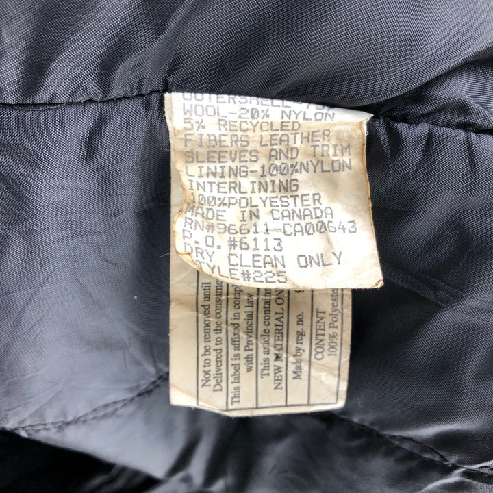 90'S Canada Sportswear Padded Collared Leather Sleeve Wool Varsity Jacket, Men's Size L wool black type Vintage Second Hand