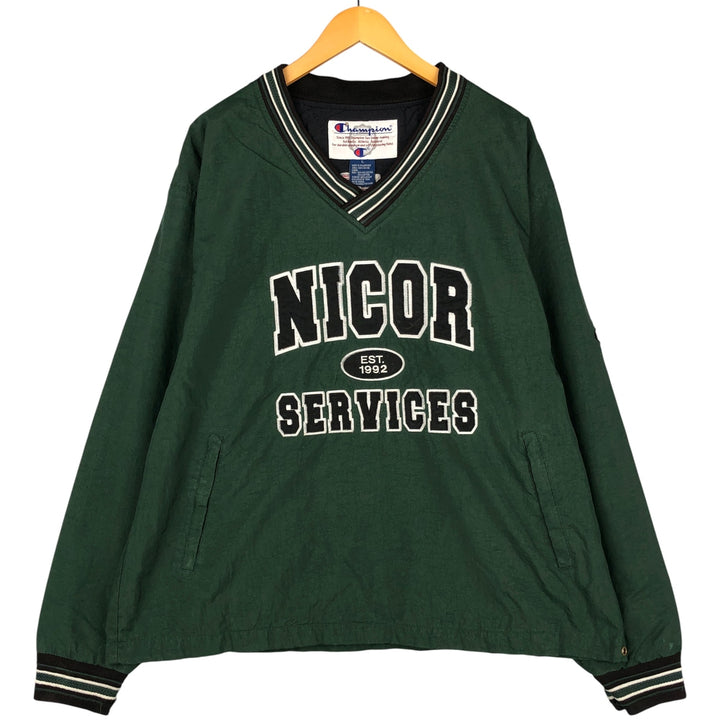 90'S Champion V-neck nylon pullover, men's size L, vintage Nylon green type Vintage Second Hand