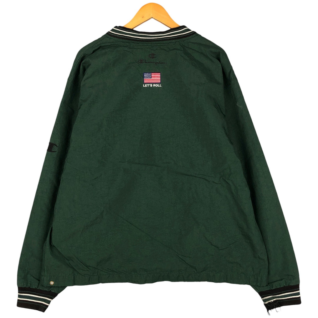 90'S Champion V-neck nylon pullover, men's size L, vintage Nylon green type Vintage Second Hand