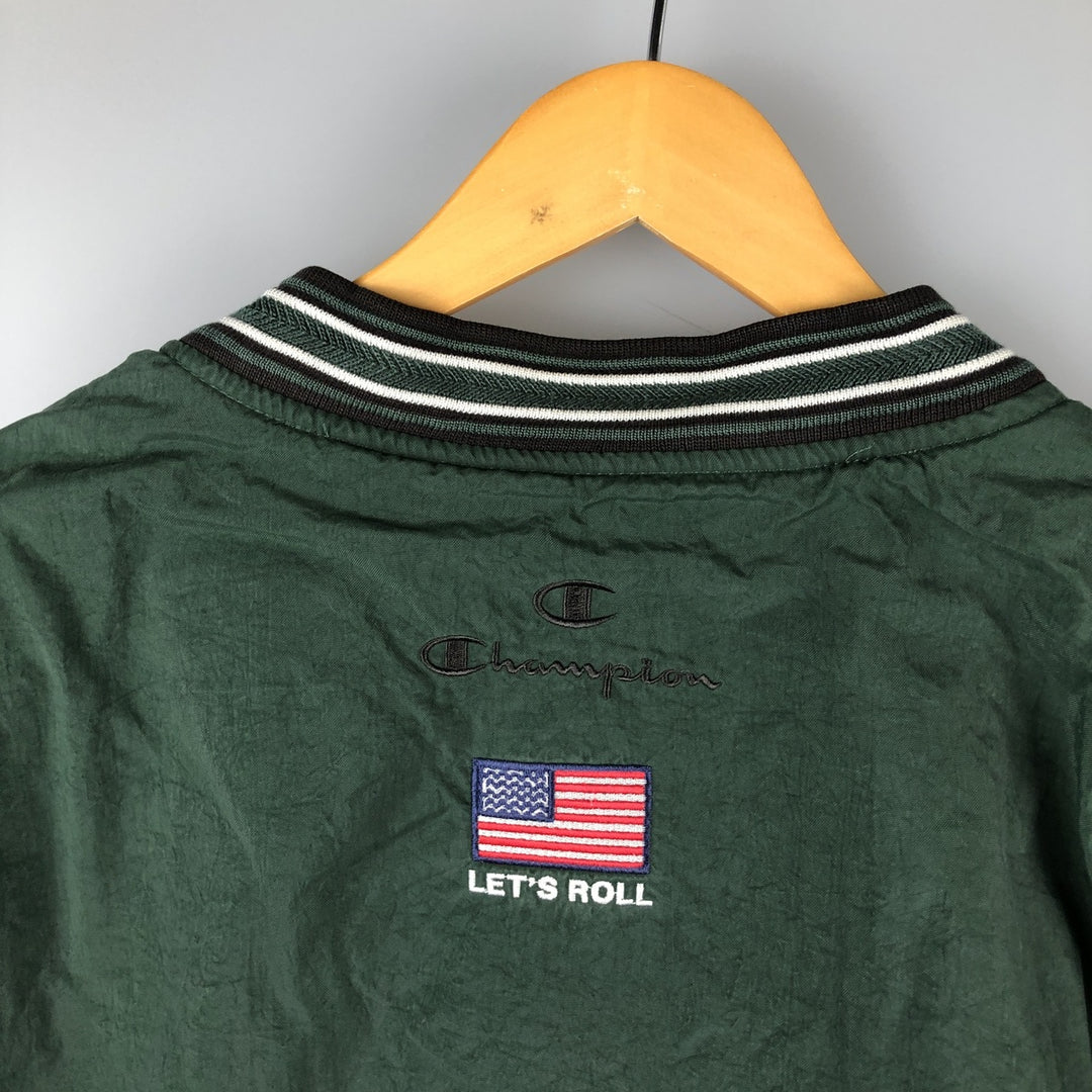 90'S Champion V-neck nylon pullover, men's size L, vintage Nylon green type Vintage Second Hand