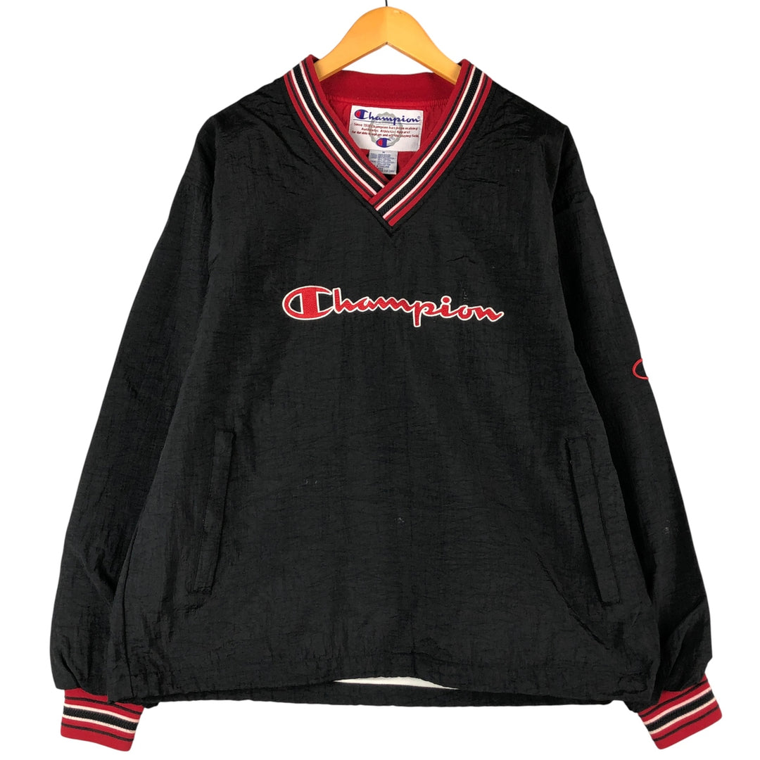 Champion V-neck nylon pullover, men's size M, vintage Nylon black type Vintage Second Hand