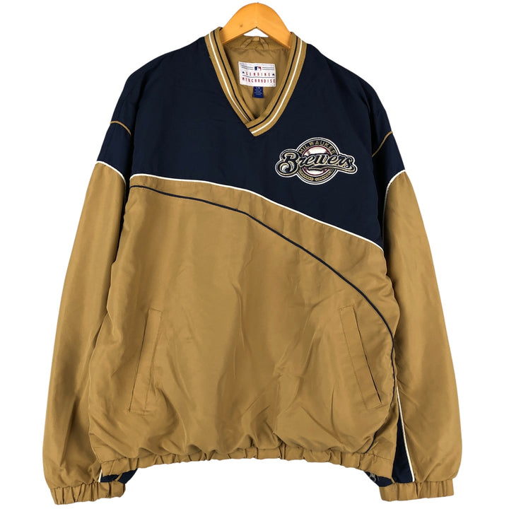 MLB MILWAUKEE BREWERS V-Neck Warm-Up Pullover, Men's Size L polyester navy blue type Vintage Second Hand