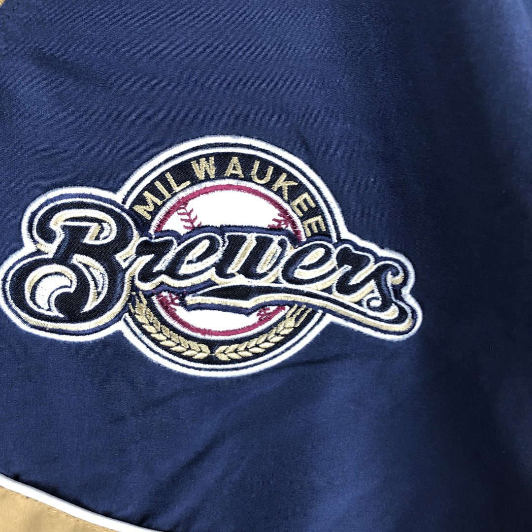 MLB MILWAUKEE BREWERS V-Neck Warm-Up Pullover, Men's Size L polyester navy blue type Vintage Second Hand