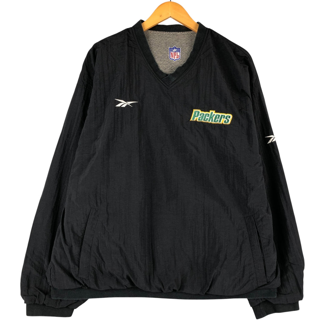 Reebok NFL Green Bay Packers V-neck reversible nylon pullover, men's size L Nylon black type Vintage Second Hand