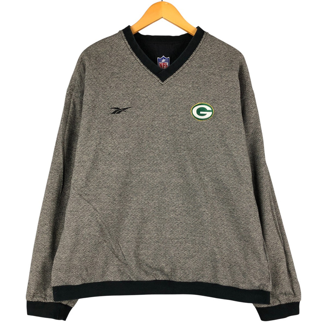 Reebok NFL Green Bay Packers V-neck reversible nylon pullover, men's size L Nylon black type Vintage Second Hand