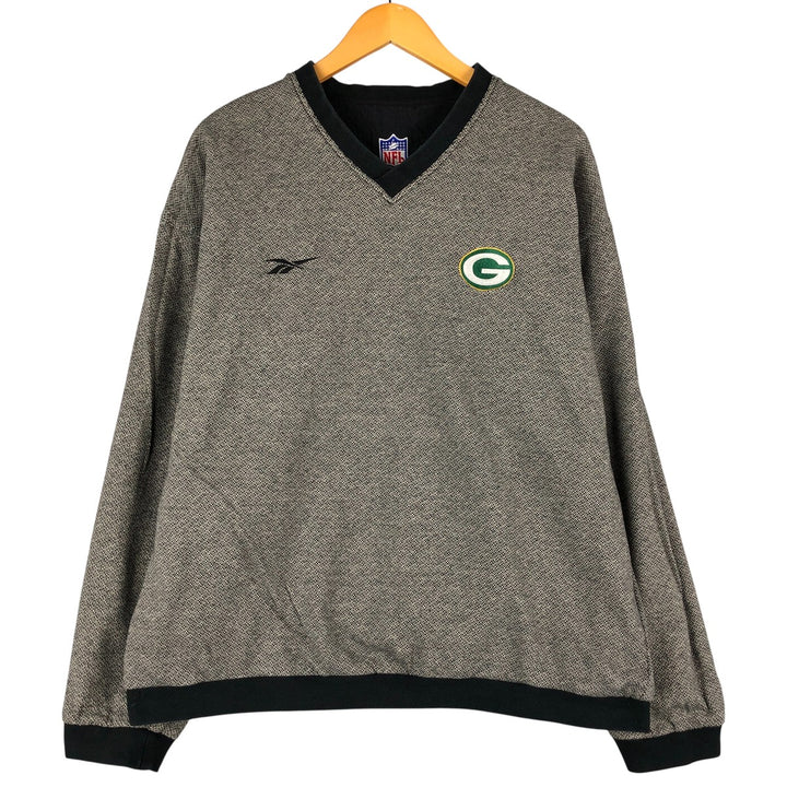 Reebok NFL Green Bay Packers V-neck reversible nylon pullover, men's size L Nylon black type Vintage Second Hand