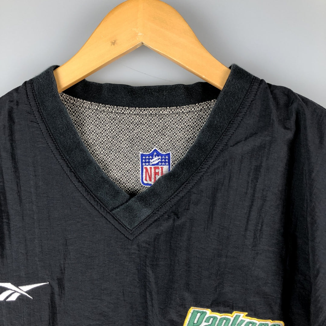 Reebok NFL Green Bay Packers V-neck reversible nylon pullover, men's size L Nylon black type Vintage Second Hand