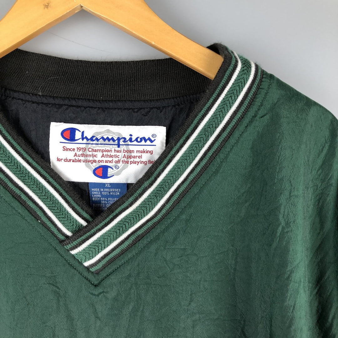 90'S Champion V-neck nylon pullover, men's size XL, vintage Nylon green type Vintage Second Hand
