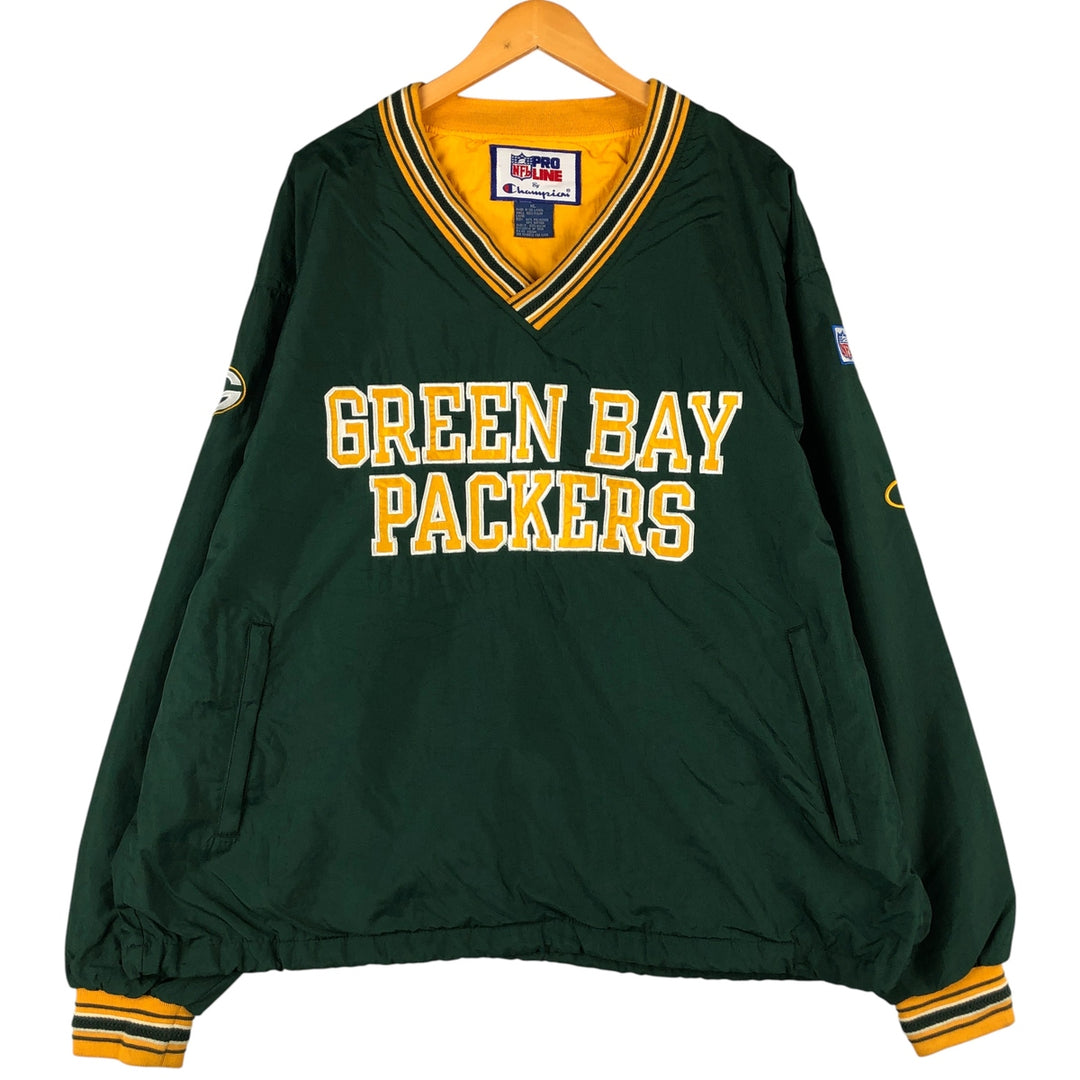 90'S Champion NFL Green Bay Packers V-neck nylon pullover, men's size XL Nylon green type Vintage Second Hand