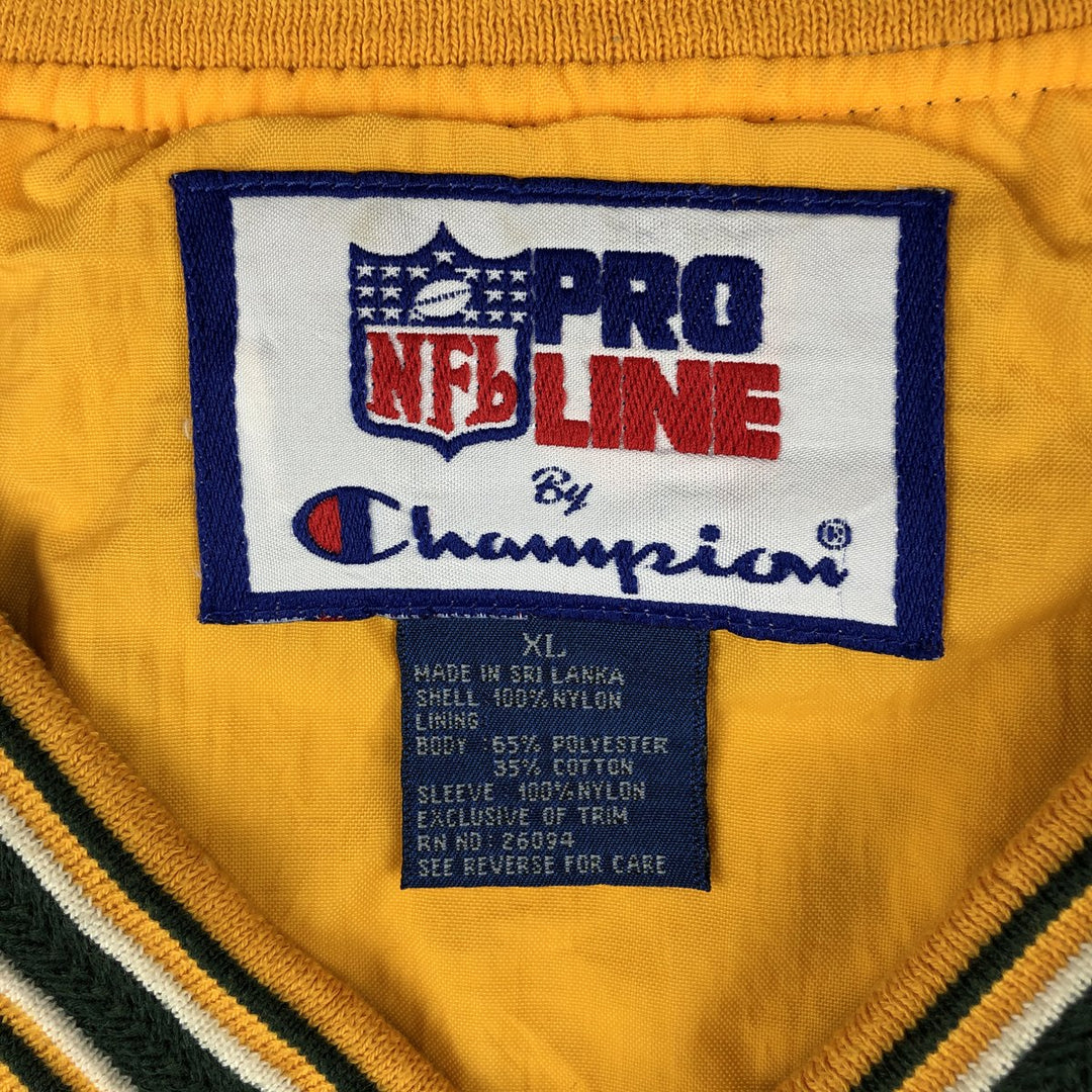 90'S Champion NFL Green Bay Packers V-neck nylon pullover, men's size XL Nylon green type Vintage Second Hand