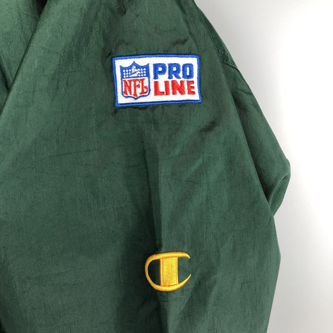 90'S Champion NFL Green Bay Packers V-neck nylon pullover, men's size XL Nylon green type Vintage Second Hand