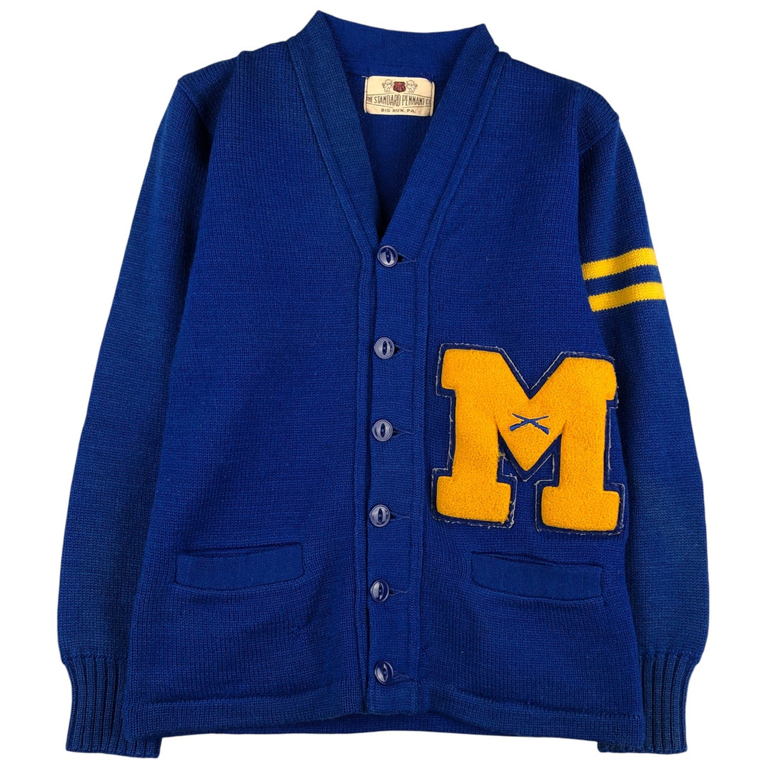 Vintage 70s-80'S THE STANDARD PENNANT CO. Acrylic Lettered Knit Cardigan, Women's Size XS unclear blue type Vintage Second Hand