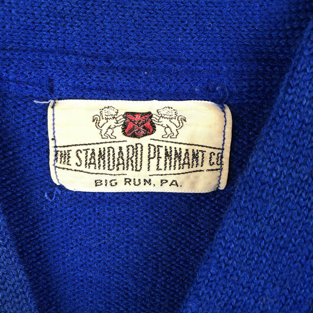 Vintage 70s-80'S THE STANDARD PENNANT CO. Acrylic Lettered Knit Cardigan, Women's Size XS unclear blue type Vintage Second Hand