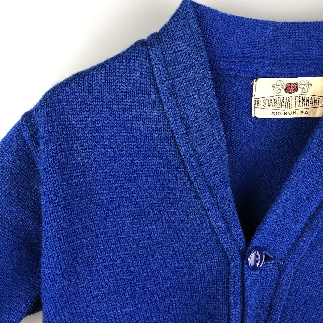 Vintage 70s-80'S THE STANDARD PENNANT CO. Acrylic Lettered Knit Cardigan, Women's Size XS unclear blue type Vintage Second Hand