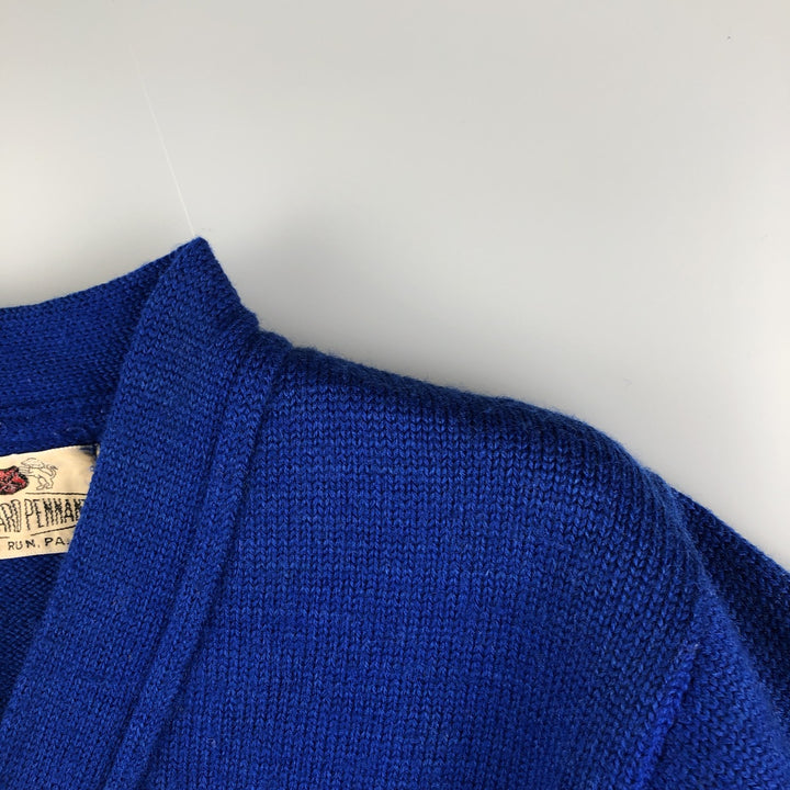 Vintage 70s-80'S THE STANDARD PENNANT CO. Acrylic Lettered Knit Cardigan, Women's Size XS unclear blue type Vintage Second Hand
