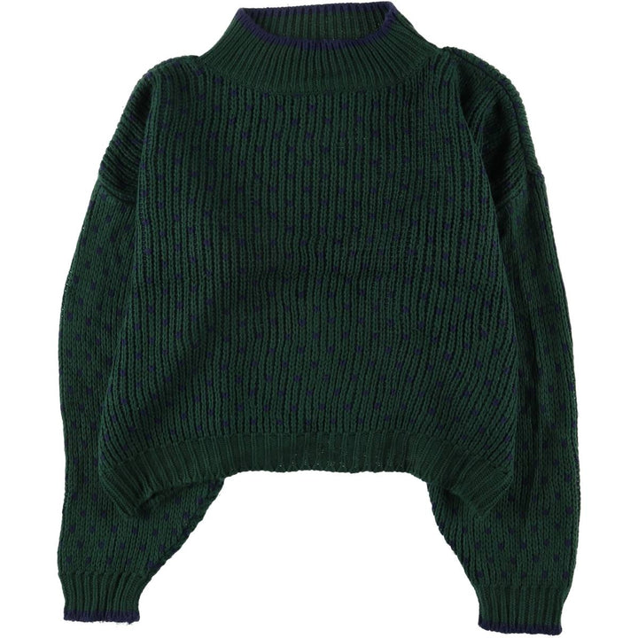 CLUB SPORTIF DE PARIS Birdseye Pattern High Neck Cropped Acrylic Knit Sweater, Women's Size L acrylic Green type dark green Vintage Second Hand