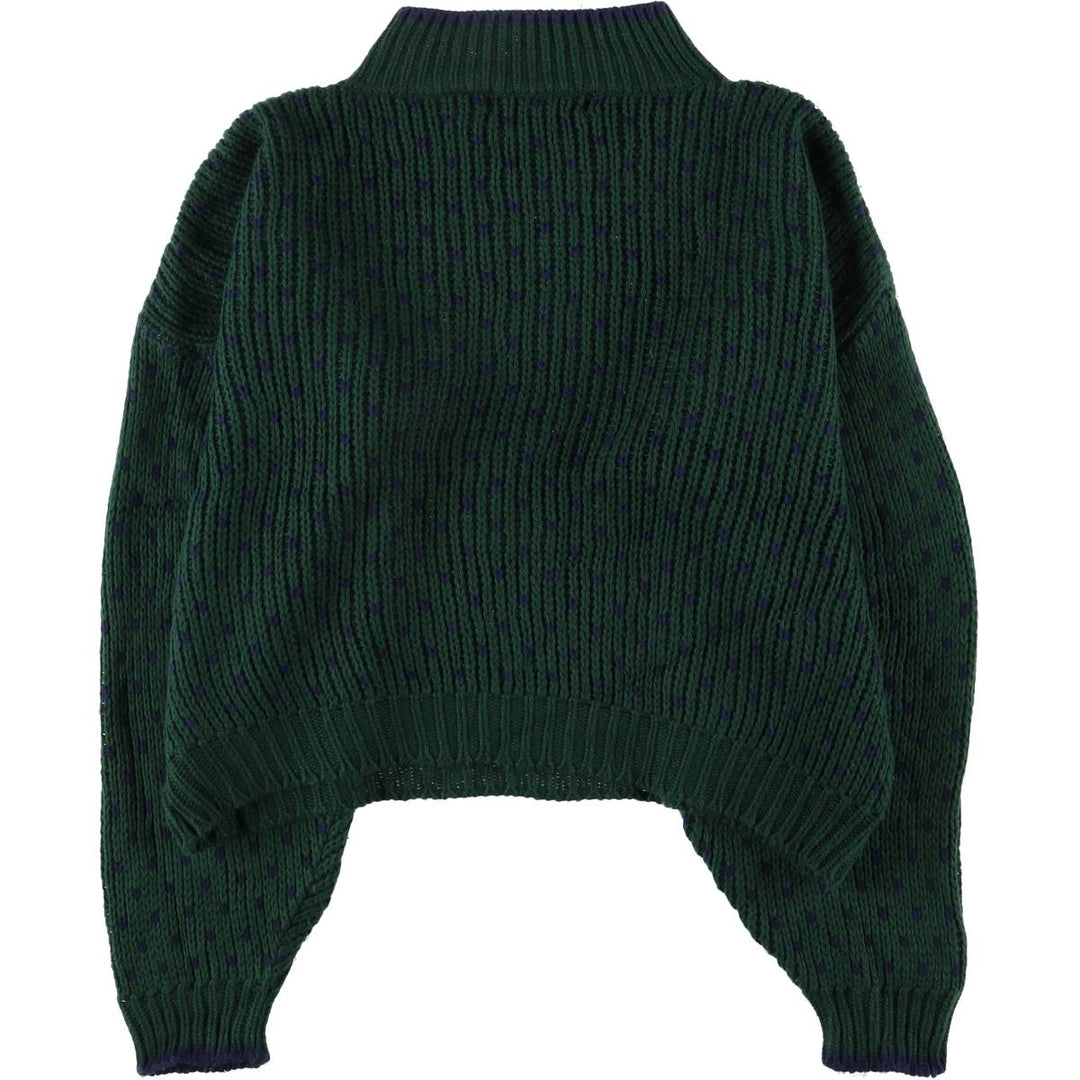 CLUB SPORTIF DE PARIS Birdseye Pattern High Neck Cropped Acrylic Knit Sweater, Women's Size L acrylic Green type dark green Vintage Second Hand