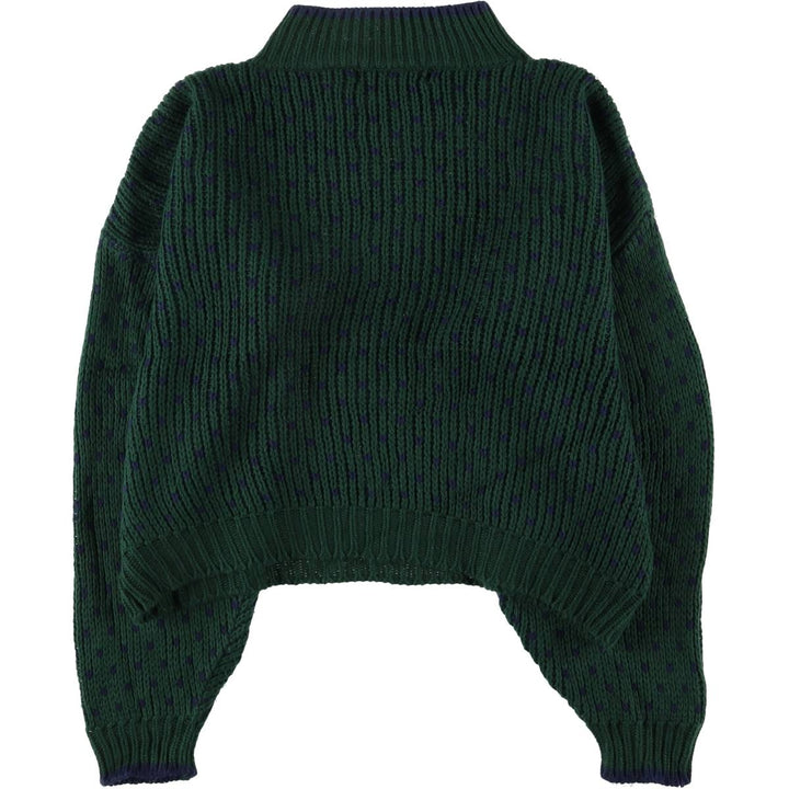 CLUB SPORTIF DE PARIS Birdseye Pattern High Neck Cropped Acrylic Knit Sweater, Women's Size L acrylic Green type dark green Vintage Second Hand