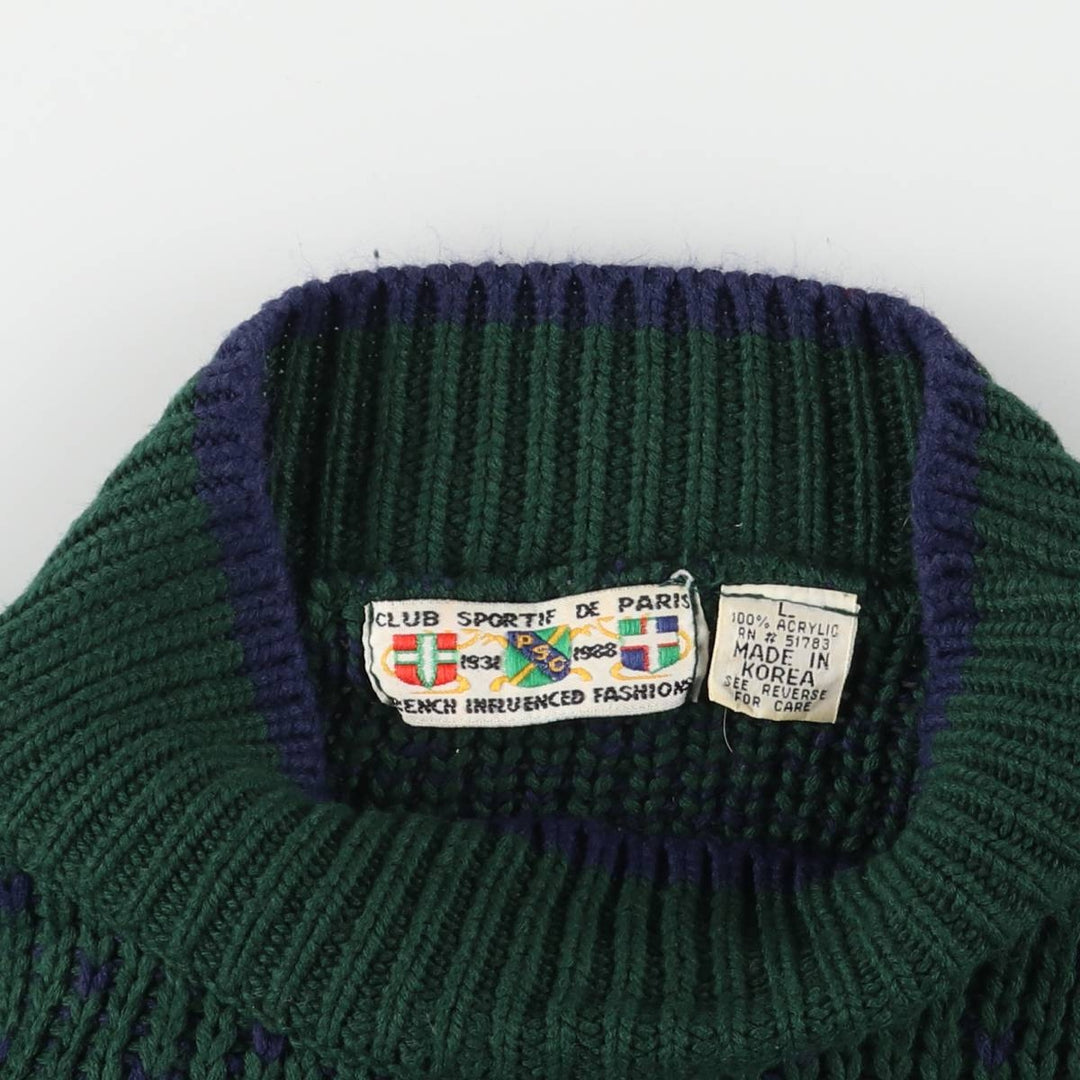 CLUB SPORTIF DE PARIS Birdseye Pattern High Neck Cropped Acrylic Knit Sweater, Women's Size L acrylic Green type dark green Vintage Second Hand