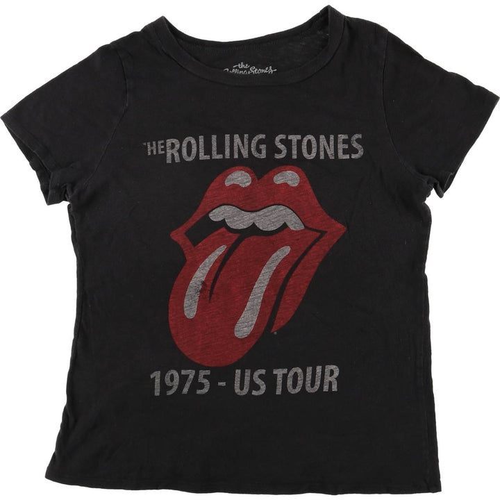 THE ROLLING STONES band T-shirt, women's size L cotton black type Vintage Second Hand