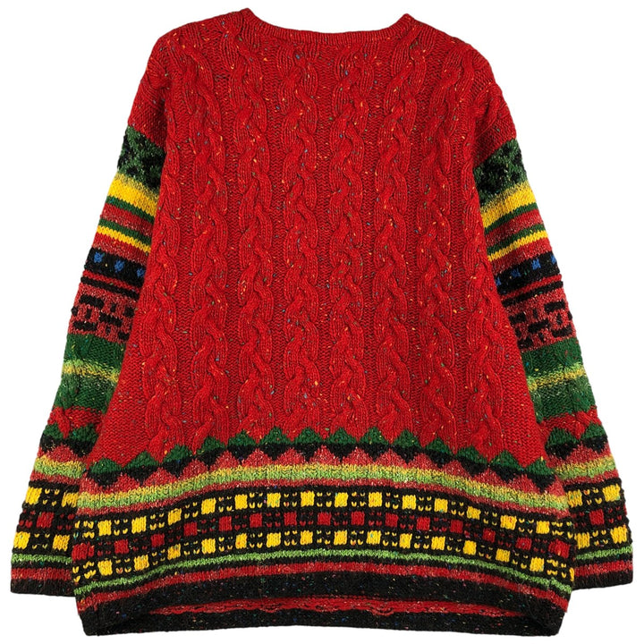 SIGRID OLSEN SPORT All-Over Print Color Nep Hand-Knit Cable Knit V-Neck Acrylic Knit Sweater, Women's Size L acrylic red type Vintage Second Hand