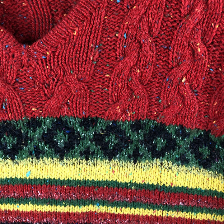 SIGRID OLSEN SPORT All-Over Print Color Nep Hand-Knit Cable Knit V-Neck Acrylic Knit Sweater, Women's Size L acrylic red type Vintage Second Hand