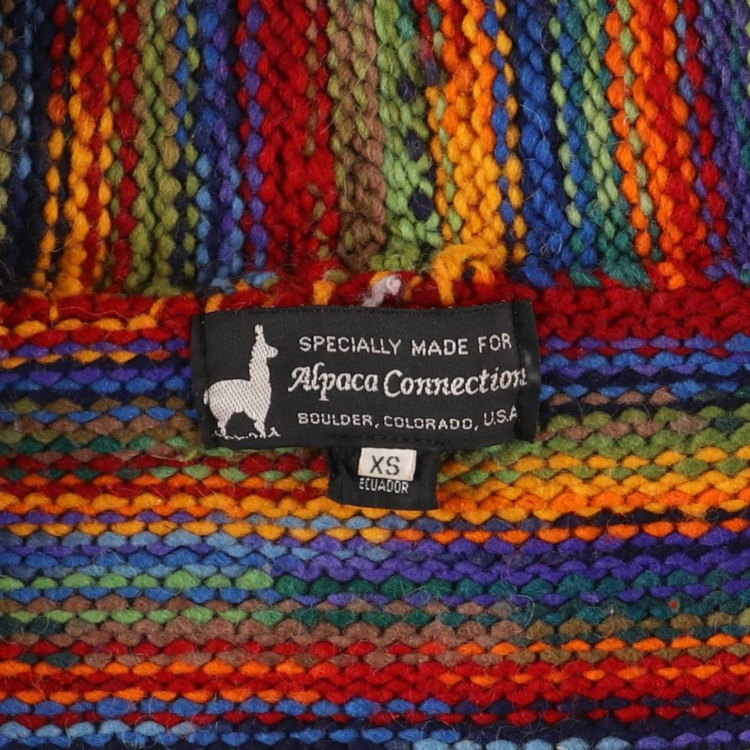 Alpaca Connection Border Pattern Ecuadorian Knit Zip Hoodie, Men's Size Small wool red type Vintage Second Hand