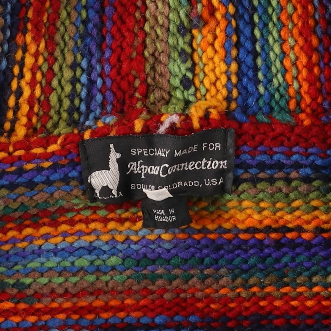 Alpaca Connection Border Pattern Ecuadorian Knit Zip Hoodie, Men's Size Small wool red type Vintage Second Hand