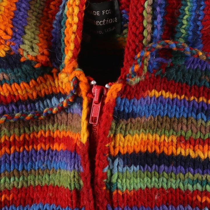 Alpaca Connection Border Pattern Ecuadorian Knit Zip Hoodie, Men's Size Small wool red type Vintage Second Hand