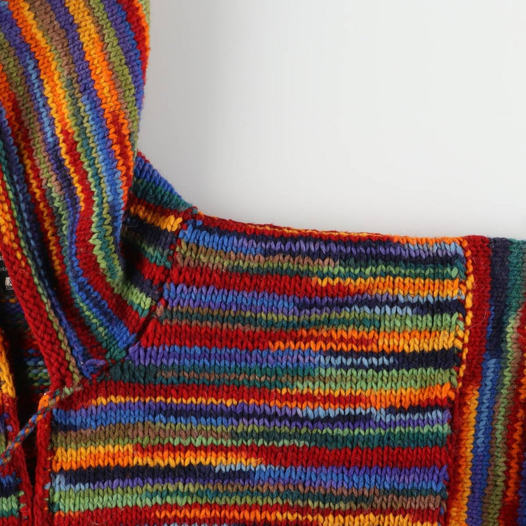 Alpaca Connection Border Pattern Ecuadorian Knit Zip Hoodie, Men's Size Small wool red type Vintage Second Hand