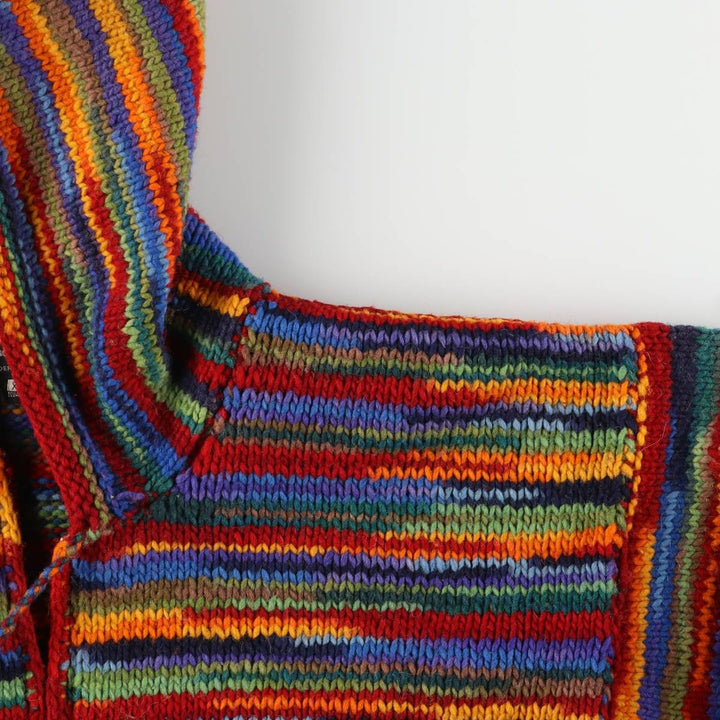 Alpaca Connection Border Pattern Ecuadorian Knit Zip Hoodie, Men's Size Small wool red type Vintage Second Hand