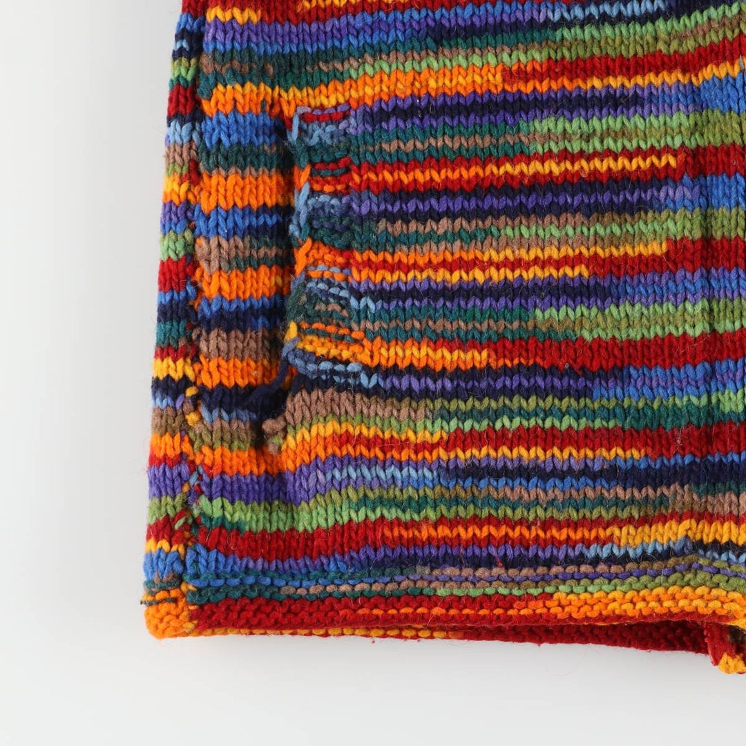 Alpaca Connection Border Pattern Ecuadorian Knit Zip Hoodie, Men's Size Small wool red type Vintage Second Hand