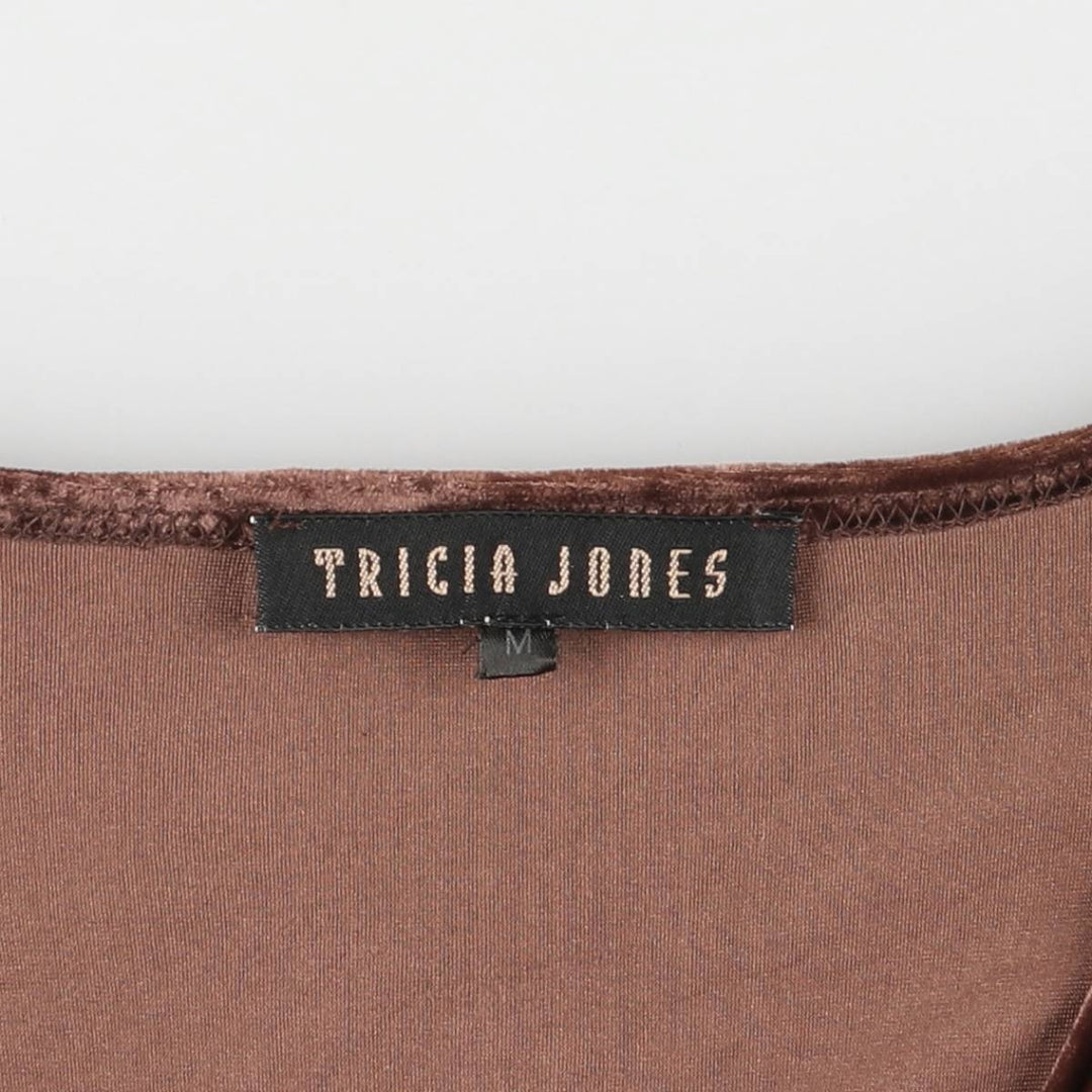 TRICIA JONES Velour Cutwork Embroidered Long Sleeve Flared Mini Dress, Women's Size M acetate brown type Vintage Second Hand