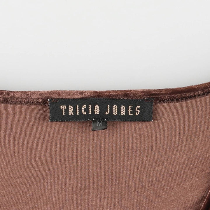 TRICIA JONES Velour Cutwork Embroidered Long Sleeve Flared Mini Dress, Women's Size M acetate brown type Vintage Second Hand