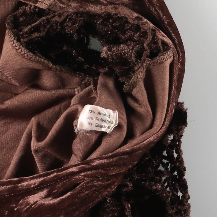 TRICIA JONES Velour Cutwork Embroidered Long Sleeve Flared Mini Dress, Women's Size M acetate brown type Vintage Second Hand