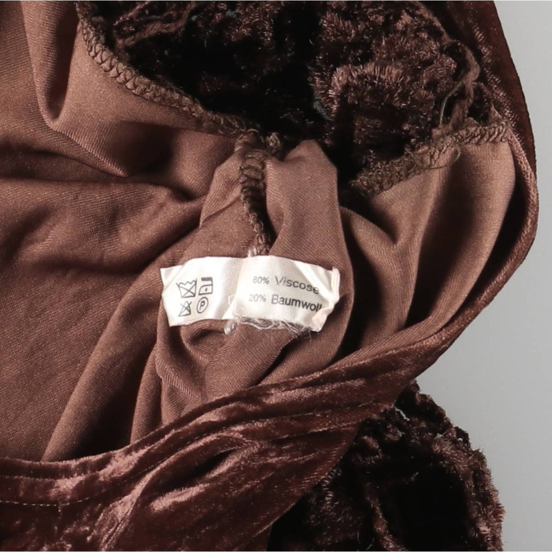 TRICIA JONES Velour Cutwork Embroidered Long Sleeve Flared Mini Dress, Women's Size M acetate brown type Vintage Second Hand