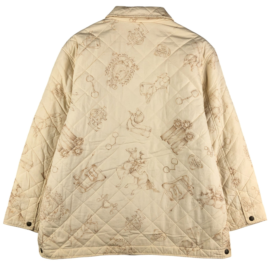 Ralph Lauren LAUREN Lauren all-over print quilted puffer jacket, women's size L cotton ivory Vintage Second Hand