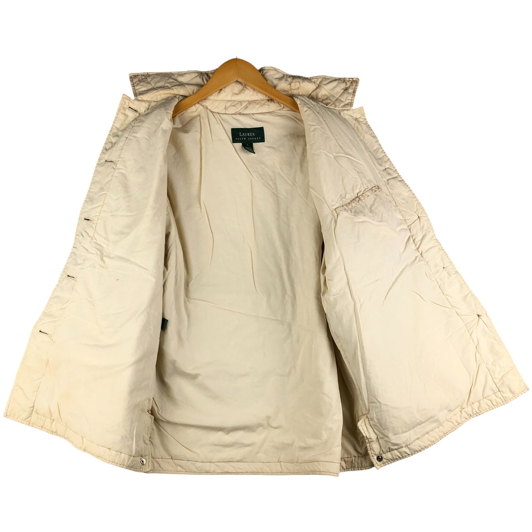 Ralph Lauren LAUREN Lauren all-over print quilted puffer jacket, women's size L cotton ivory Vintage Second Hand