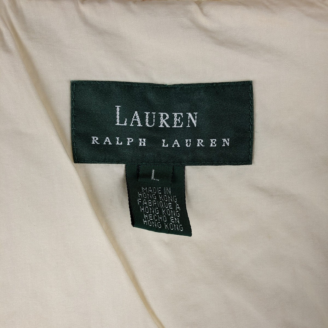 Ralph Lauren LAUREN Lauren all-over print quilted puffer jacket, women's size L cotton ivory Vintage Second Hand