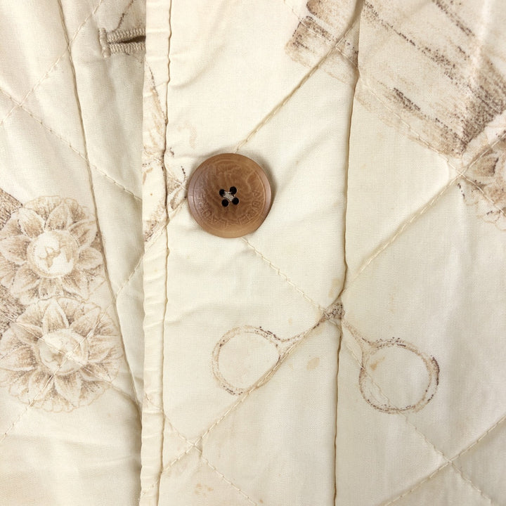 Ralph Lauren LAUREN Lauren all-over print quilted puffer jacket, women's size L cotton ivory Vintage Second Hand