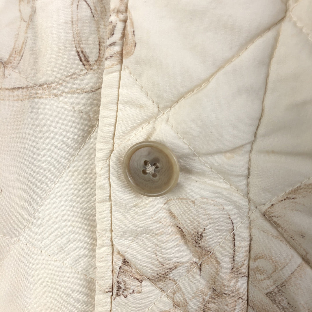 Ralph Lauren LAUREN Lauren all-over print quilted puffer jacket, women's size L cotton ivory Vintage Second Hand
