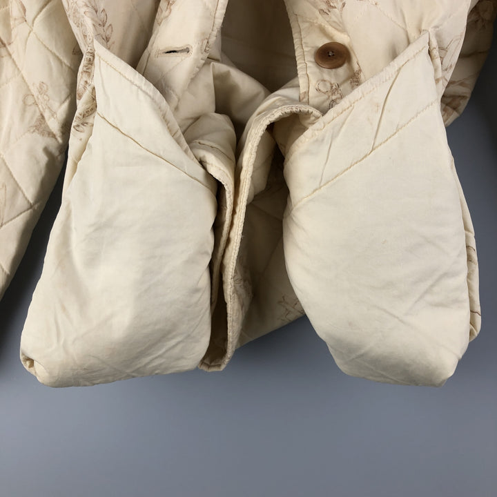 Ralph Lauren LAUREN Lauren all-over print quilted puffer jacket, women's size L cotton ivory Vintage Second Hand