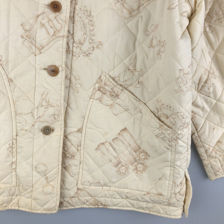 Ralph Lauren LAUREN Lauren all-over print quilted puffer jacket, women's size L cotton ivory Vintage Second Hand
