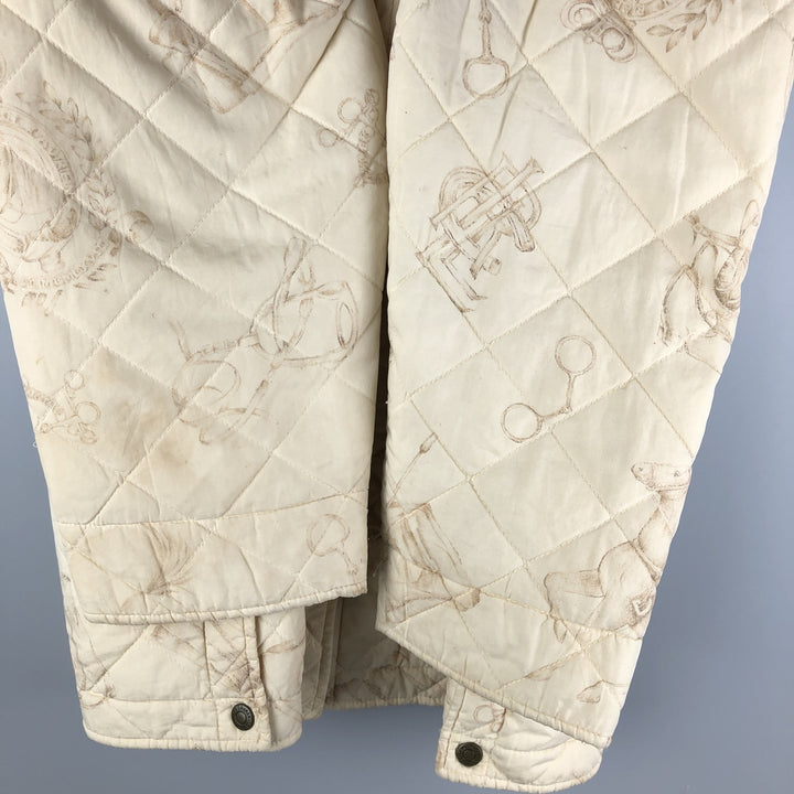 Ralph Lauren LAUREN Lauren all-over print quilted puffer jacket, women's size L cotton ivory Vintage Second Hand