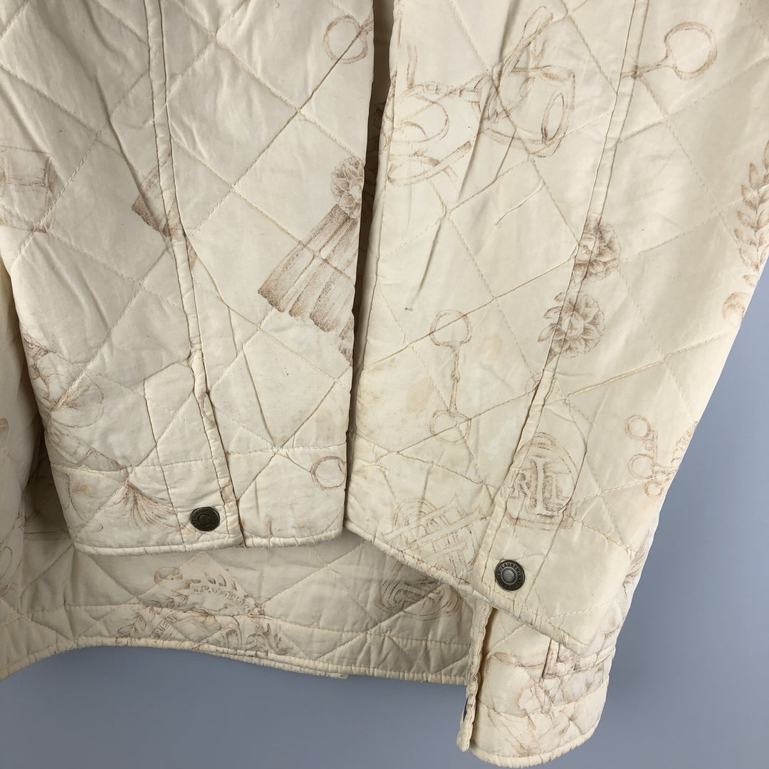 Ralph Lauren LAUREN Lauren all-over print quilted puffer jacket, women's size L cotton ivory Vintage Second Hand